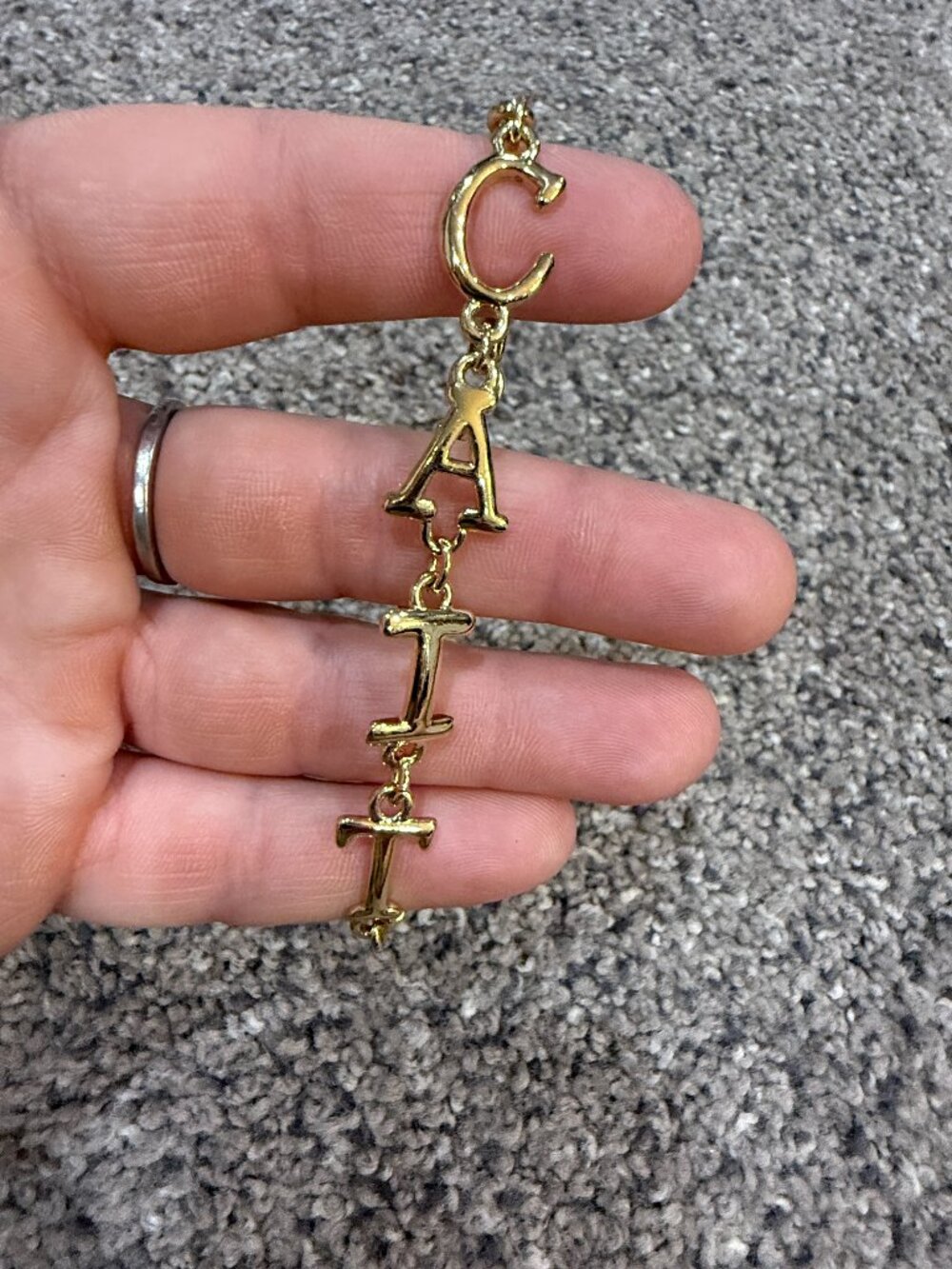 Vintage CAITLIN Name Bracelet Gold-Tone Letter Charm Linked Bracelet